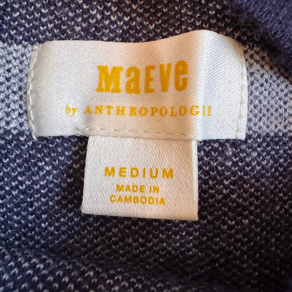 Maeve Anthropologie Carys Mock Neck Navy White Striped Sweater Sz Medium Preppy - Picture 7 of 10